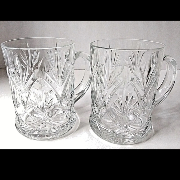 2pc Vintage PAUL SEBASTIAN INC TEMPERED GLASS Heavy Crystal Mugs 4.25" - Picture 2 of 11